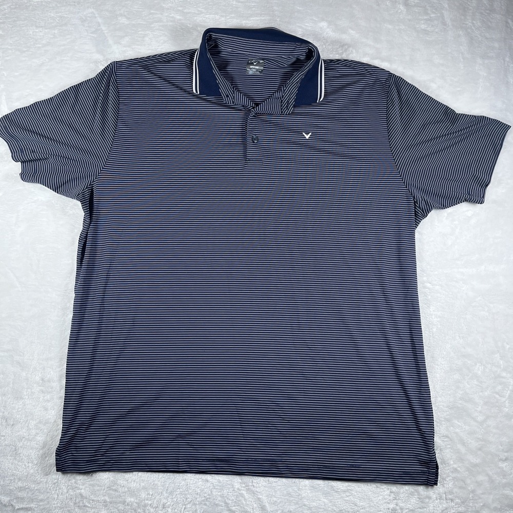 Callaway Opti-Dri Polo‎ Shirt Men's Medium Navy Blue White Stripe Golfcore XXL